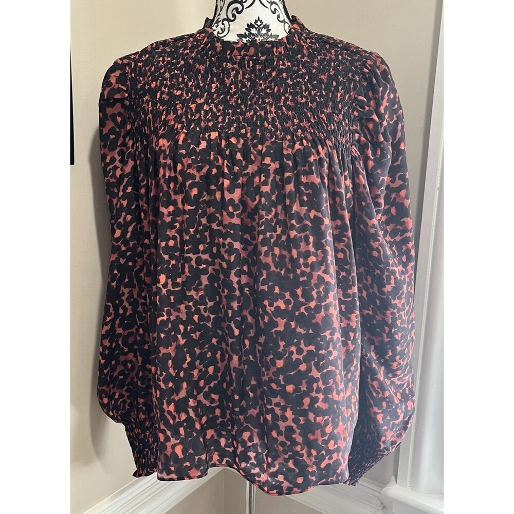 Marie Oliver Long Sleeve Blouse Leopard Mob Wife Quiet Luxury Silk Large